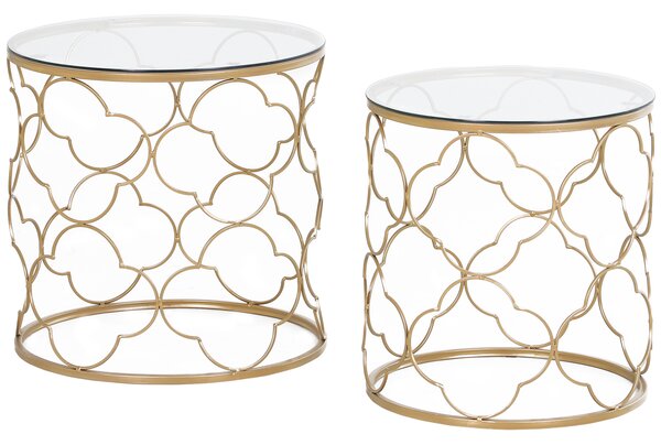 HOMCOM Nesting Tables Set of 2, Modern Stacking Side End Table with Tempered Glass Top, Metal Frame for Living Room Bedroom Office, Gold Tone