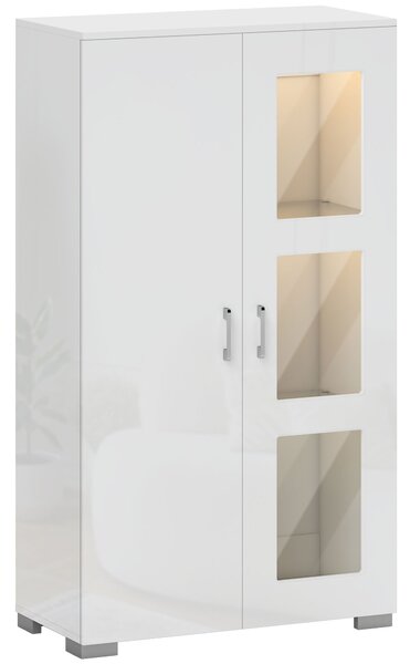 HOMCOM High Gloss Sideboard, Display Cabinet with 16-Colour RGB LED Lights and Remote Control, Modern Storage Cupboard with Glass Doors and Shelves for Living Room, Dining Room, Kitchen, White