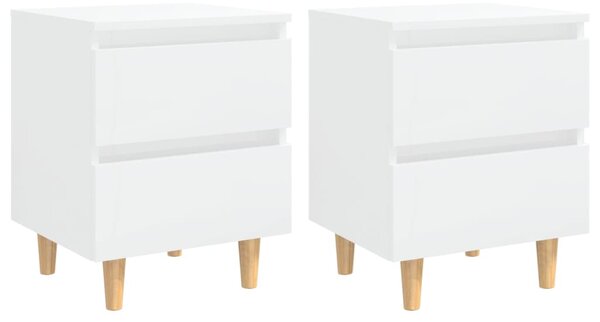 Bed Cabinets & Pinewood Legs 2 pcs High Gloss White 40x35x50cm