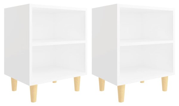 Bed Cabinets with Solid Wood Legs 2 pcs White 40x30x50 cm