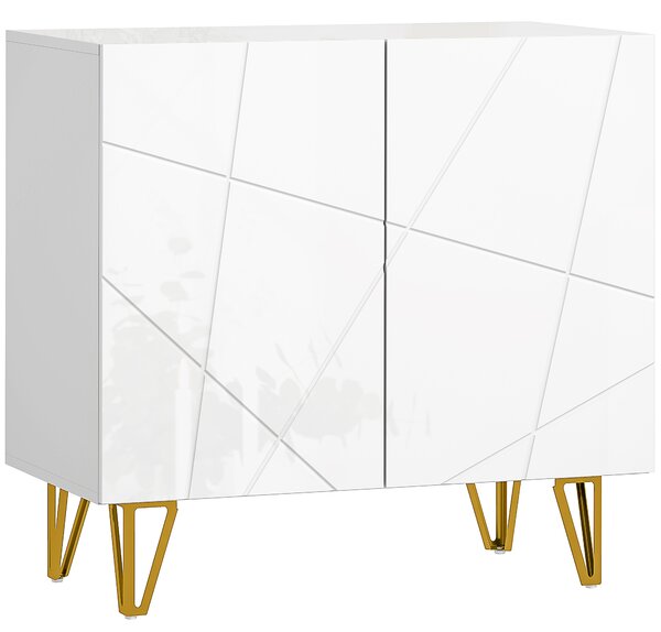HOMCOM Modern Luxe High Gloss Sideboard, with Hairpin Legs - White