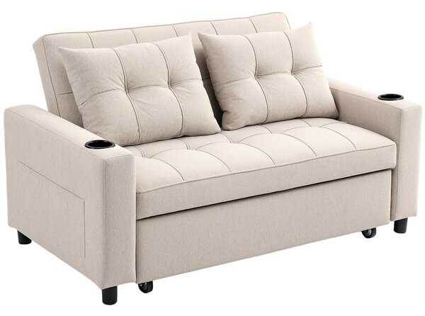 HOMCOM Two-Seater Pull-Out Sofa Bed, Cat Scratch Resistant, Beige Aosom UK