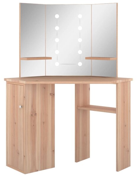 Corner Dressing Table with LED Oak 111x54x141.5 cm