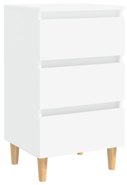 Bed Cabinet with Solid Wood Legs White 40x35x69 cm