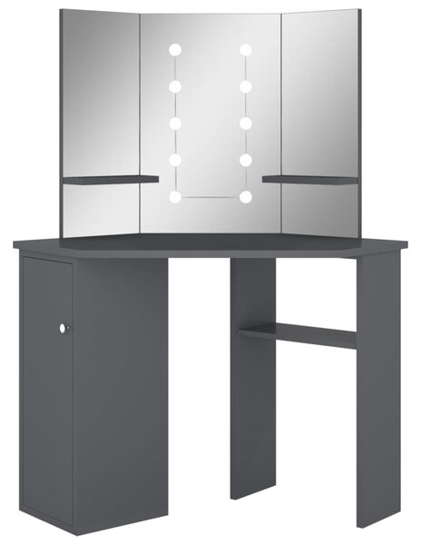 Corner Dressing Table with LED Grey 111x54x141.5 cm