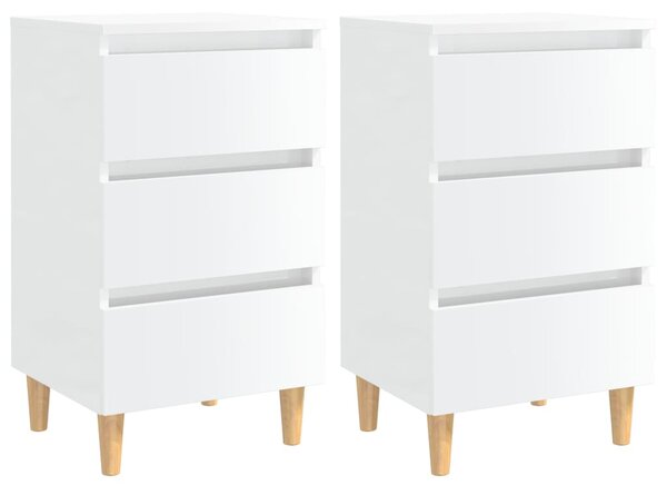 Bed Cabinets & Wood Legs 2 pcs High Gloss White 40x35x69cm