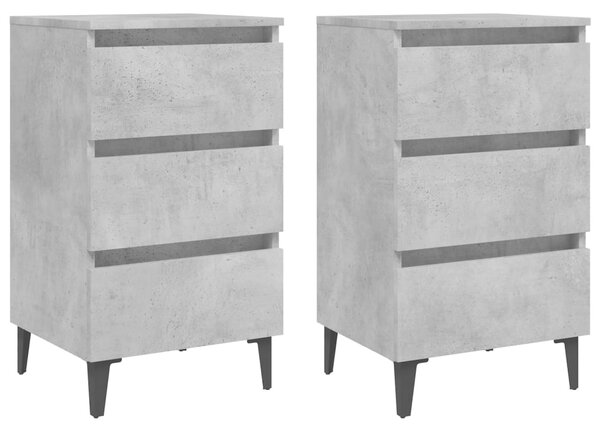 Bed Cabinet with Metal Legs 2 pcs Concrete Grey 40x35x69 cm