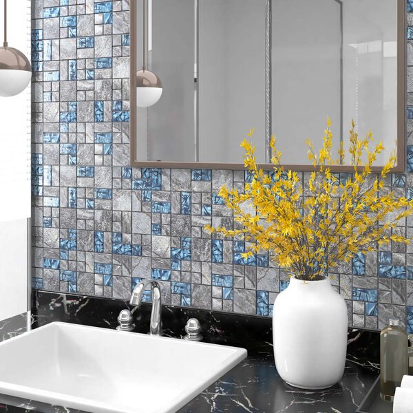 Mosaic Tiles 22 pcs Grey and Blue 30x30 cm Glass