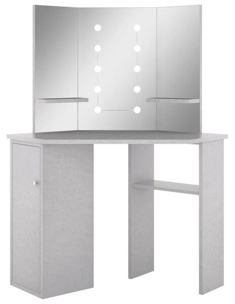 Corner Dressing Table with LED Concrete Grey 111x54x141.5 cm