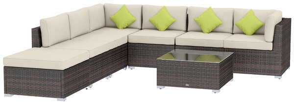 Outsunny 8pc Rattan Sofa Garden Furniture Aluminium Outdoor Patio Set Wicker Seater Table - Mixed Brown