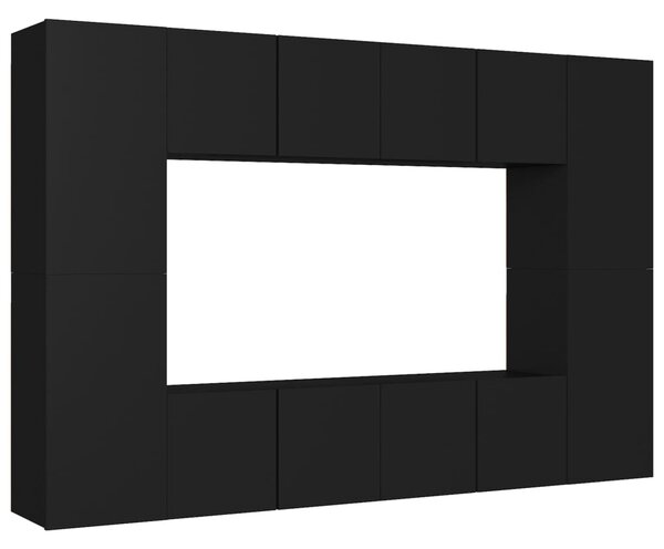 8 Piece TV Cabinet Set Black Engineered Wood