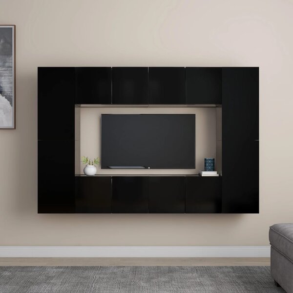 8 Piece TV Cabinet Set Black Engineered Wood