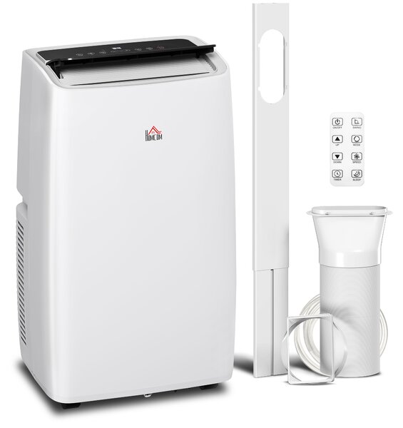 HOMCOM 14,000 BTU Portable Air Conditioner Dehumidifier Cooling Fan up to 40m², w/ Remote, LED Display, 24H Timer, Window Mount Kit, White Aosom UK