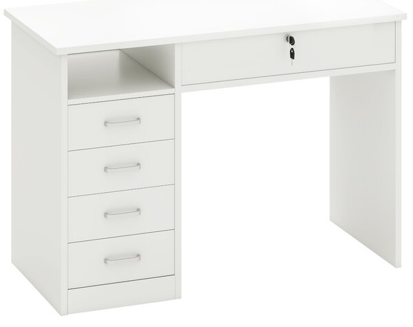 HOMCOM Computer Desk, Home Office Desk with Lockable Drawer, Storage Shelf for Study Bedroom, 110 x 50 x 76 cm, White