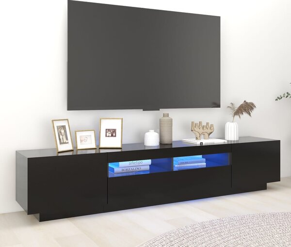 TV Cabinet with LED Lights Black 200x35x40 cm