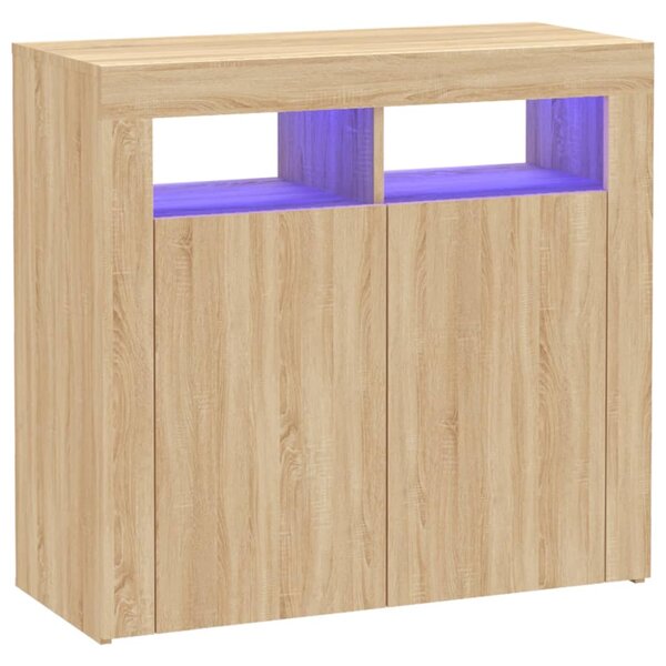 Sideboard with LED Lights Sonoma Oak 80x35x75 cm