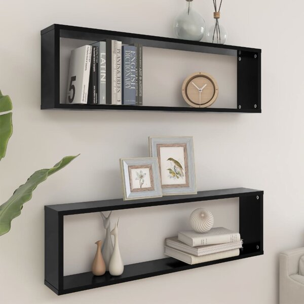 Wall Cube Shelf 2 pcs Black 100x15x30 cm Engineered Wood