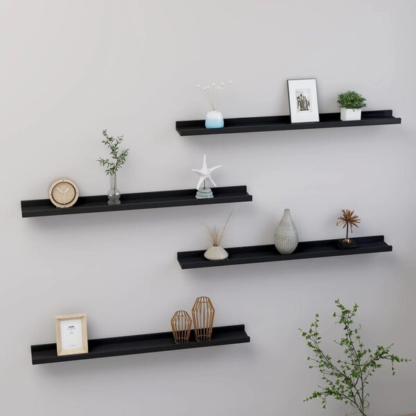 Wall Shelves 4 pcs Black 80x9x3 cm