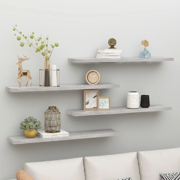 Floating Wall Shelves 4 pcs Concrete Grey 120x23.5x3.8 cm MDF