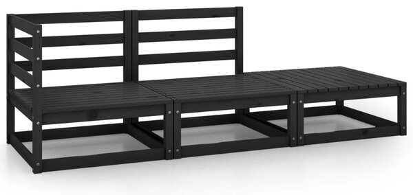 3 Piece Garden Lounge Set Black Solid Wood Pine