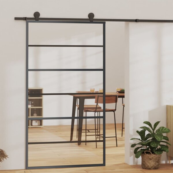 Sliding Door ESG Glass and Aluminium 102x205 cm Black