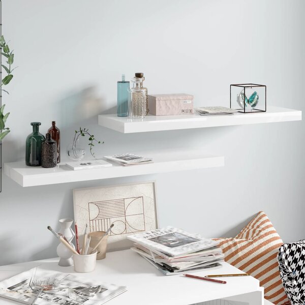 Floating Wall Shelves 2 pcs High Gloss White 80x23.5x3.8 cm MDF