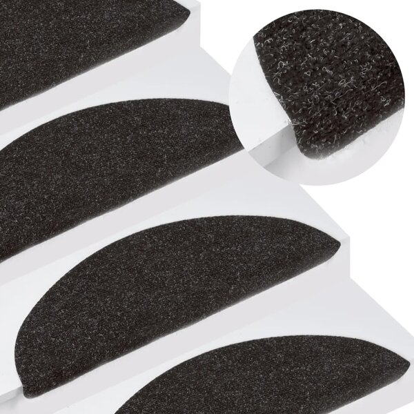 Stair Mats Self-adhesive 15 pcs 56x17x3 cm Black