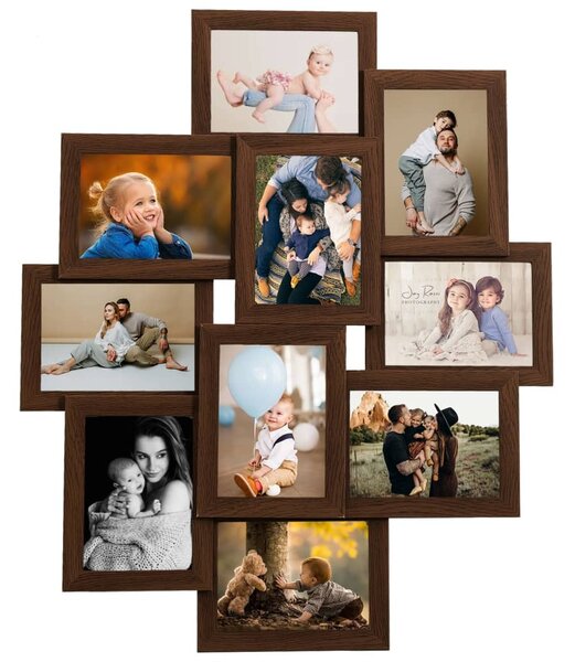 Collage Photo Frame for 10x(13x18 cm) Picture Dark Brown MDF