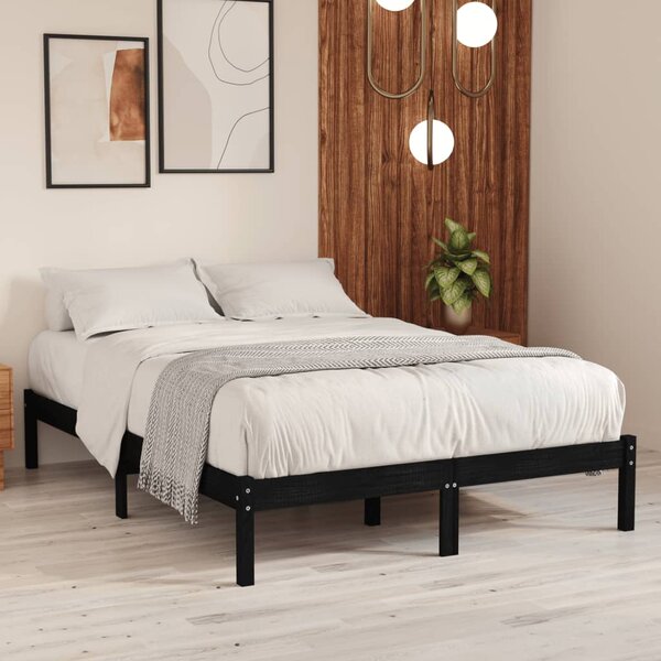 Bed Frame without Mattress Black Solid Wood Double