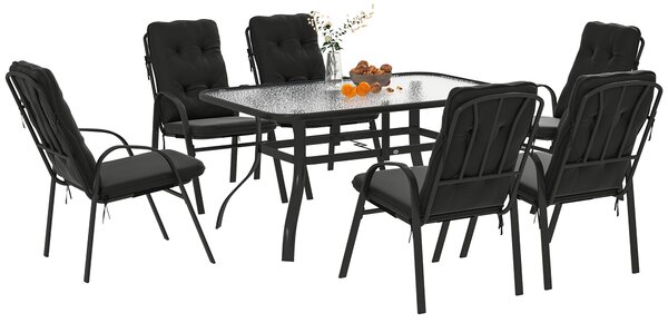 Outsunny Seven-Piece Garden Dining Set with Cushions - Black