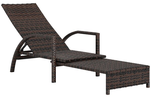 Outsunny PE Rattan Sun Lounger with Adjustable Backrest - Mixed-brown