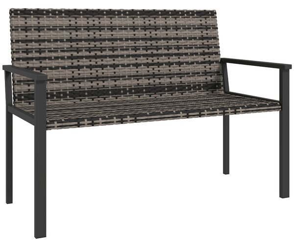 Outsunny 2 Seater Rattan Garden Bench, Outdoor Bench with Quick-Drying Cotton Padding, Wicker Garden Loveseat with Armrests, Steel Frame for Patio, Park, Mixed Grey