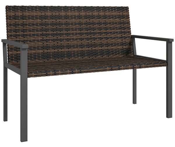 Outsunny 2 Seater Rattan Garden Bench, Outdoor Bench with Quick-Drying Cotton Padding, Wicker Garden Loveseat with Armrests, Steel Frame for Patio, Park, Mixed Brown