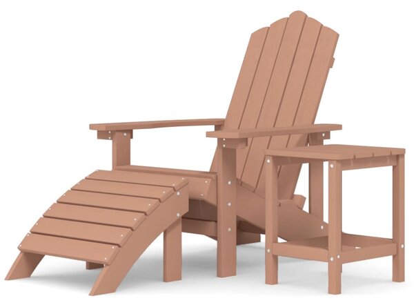 Garden Adirondack Chair with Footstool & Table HDPE Brown