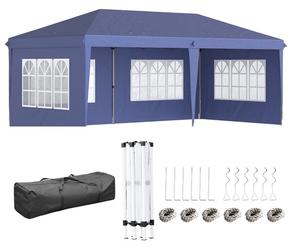 Outsunny 3 x 6m Heavy Duty Pop Up Gazebo, Party Tent Garden Marquee with Sidewalls and Carry Bag , Height Adjustable, Blue Aosom UK