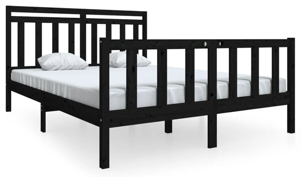 Bed Frame without Mattress Black King Size Solid Wood