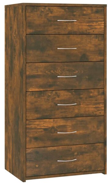 Sideboard with 6 Drawers Smoked Oak 50x34x96 cm Engineered Wood