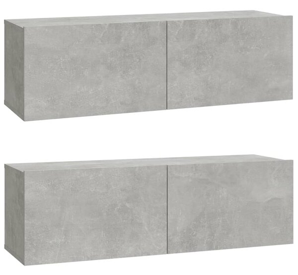 Wall TV Cabinets 2 pcs Concrete Grey 100x30x30 cm Engineered Wood