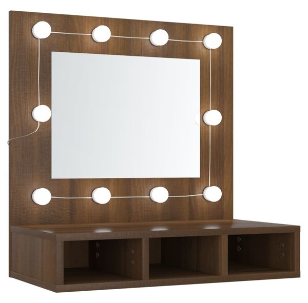 Mirror Cabinet with LED Brown Oak 60x31.5x62 cm