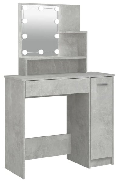 Dressing Table with LED Concrete Grey 86.5x35x136 cm