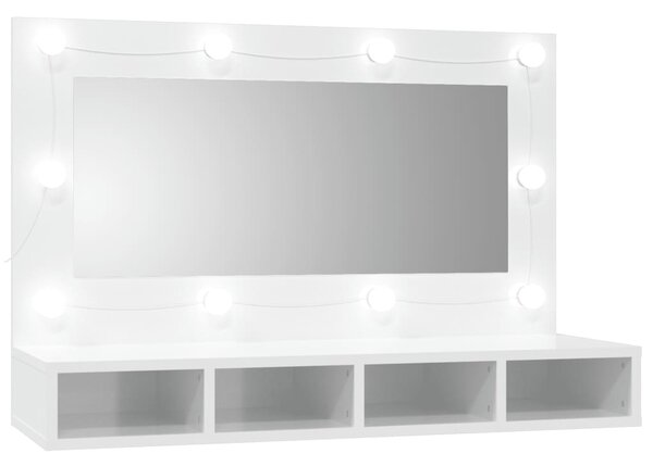 Mirror Cabinet with LED High Gloss White 90x31.5x62 cm