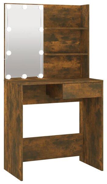 Dressing Table with LED Brown Oak 74.5x40x141 cm