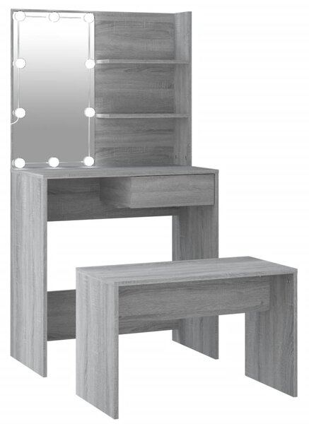 Dressing Table Set with LED Grey Sonoma Engineered Wood