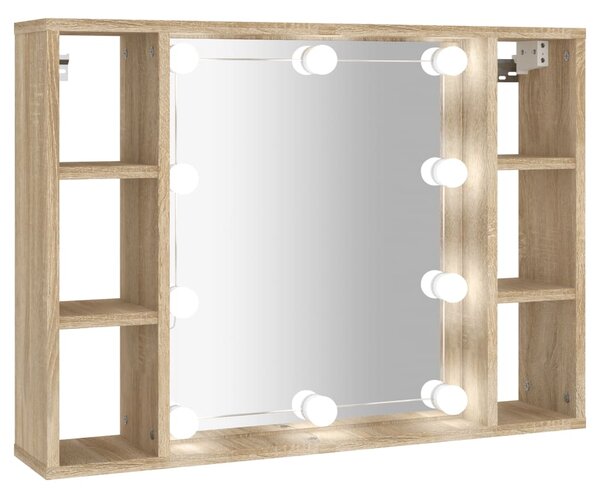 Mirror Cabinet with LED Sonoma Oak 76x15x55 cm