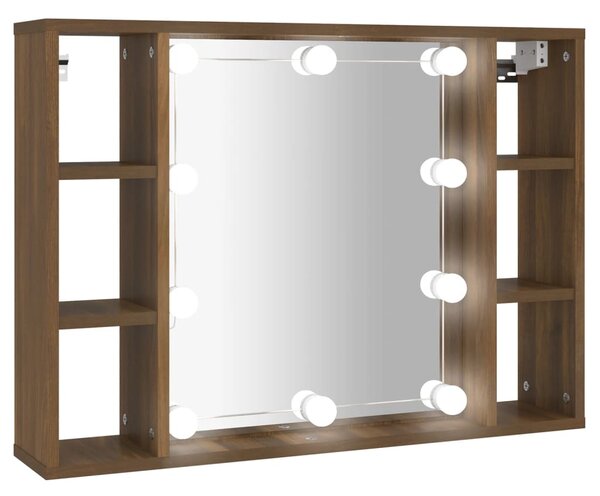 Mirror Cabinet with LED Brown Oak 76x15x55 cm