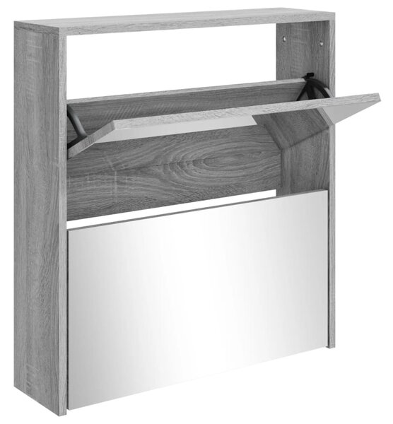 Shoe Cabinet with Mirror 2-Layer Grey Sonoma 63x17x67 cm