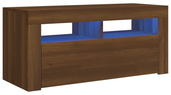 TV Cabinet with LED Lights Brown Oak 90x35x40 cm