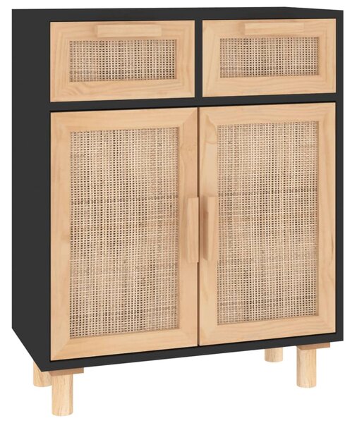 Sideboard Black 60x30x75 cm Solid Wood Pine and Natural Rattan