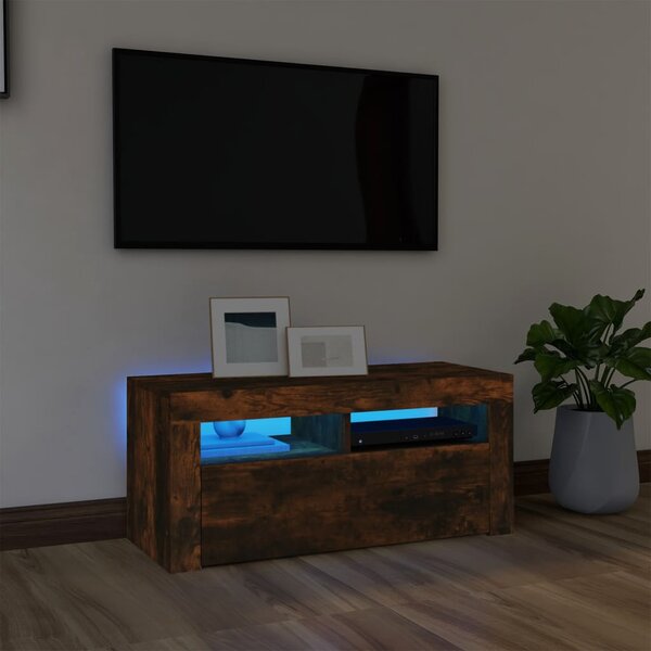 TV Cabinet with LED Lights Smoked Oak 90x35x40 cm