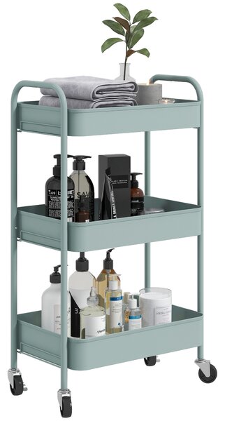 HOMCOM Three-Tier Steel Storage Trolley - Light Blue Aosom UK